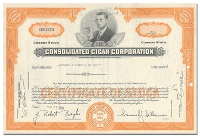 Consolidated Cigar Corporation Stock Certificate