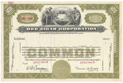 DWG Cigar Corporation Specimen Stock Certificate
