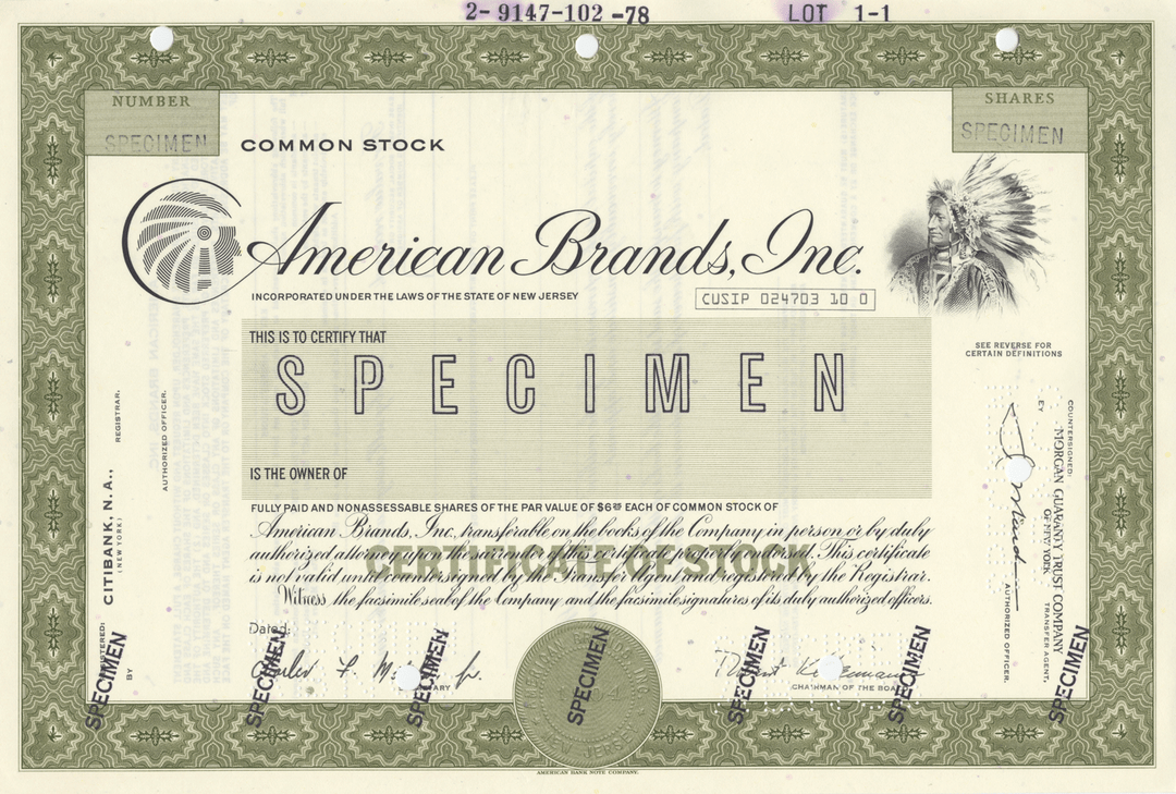 American Brands, Inc. Specimen Stock Certificate