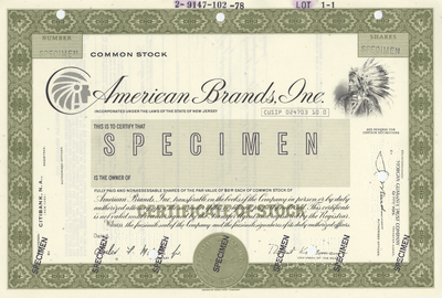 American Brands, Inc. Specimen Stock Certificate