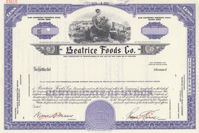 Beatrice Foods Co. Specimen Stock Certificate