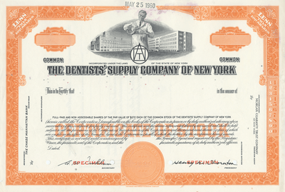 Dentists' Supply Company of New York Specimen Stock Certificate
