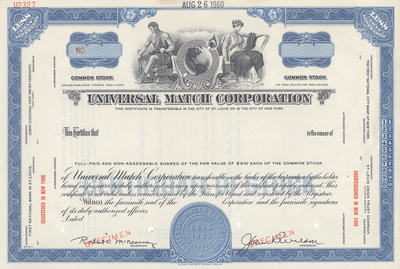Universal Match Corporation Specimen Stock Certificate