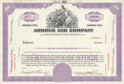 Armour and Company Specimen Stock Certificate