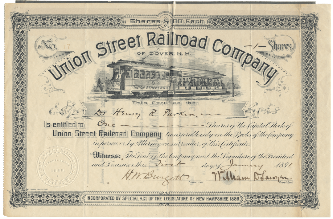 Union Street Railroad Company Stock Certificate