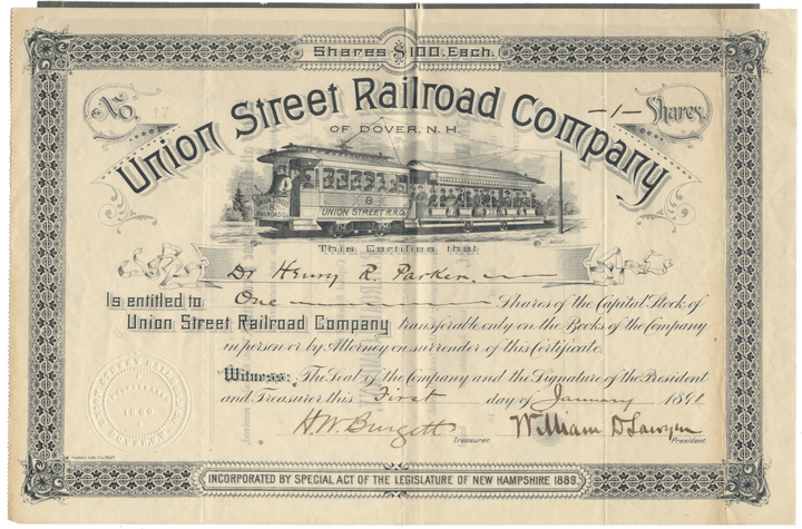 Union Street Railroad Company Stock Certificate