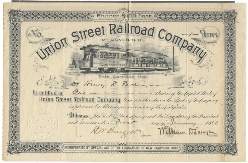 Union Street Railroad Company Stock Certificate