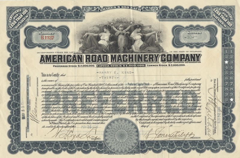 American Road Machinery Company Stock Certificate
