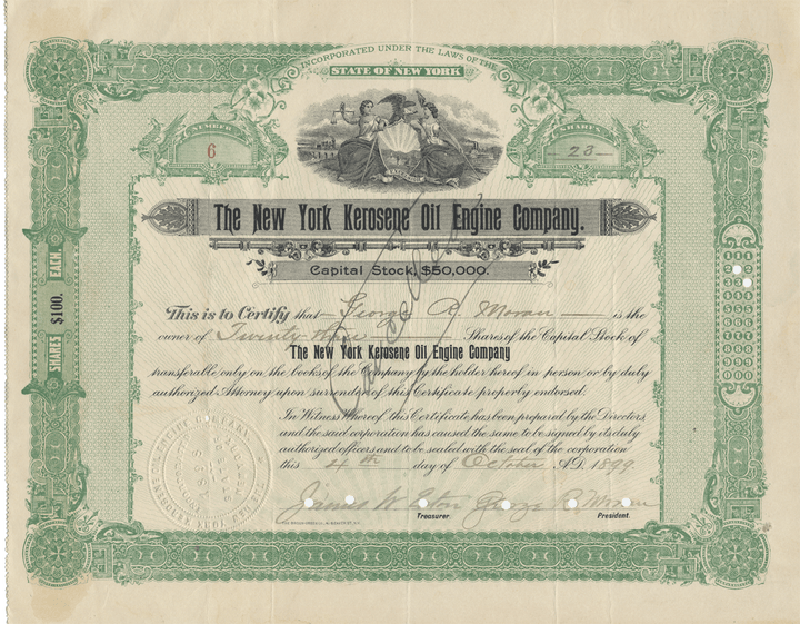 New York Kerosene Oil Engine Company Stock Certificate