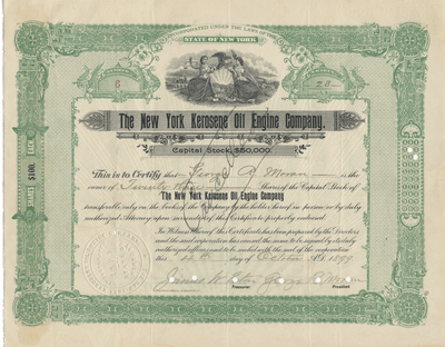 New York Kerosene Oil Engine Company Stock Certificate