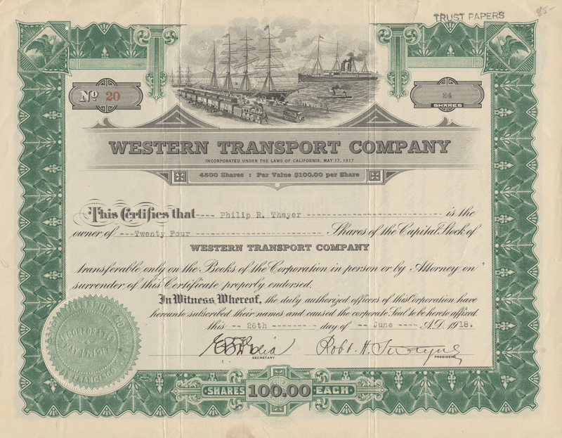 Western Transport Company Stock Certificate