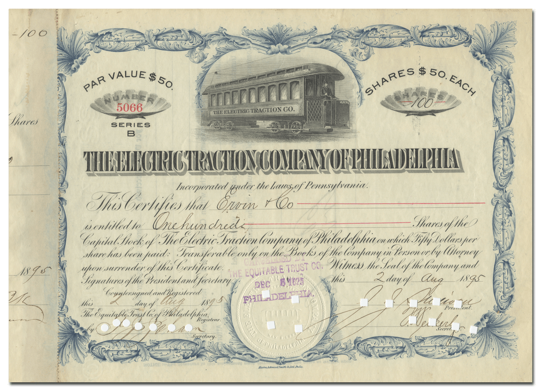 Electric Traction Company of Philadelphia Stock Certificate