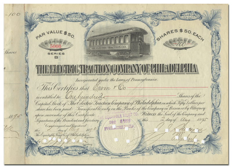 Electric Traction Company of Philadelphia Stock Certificate