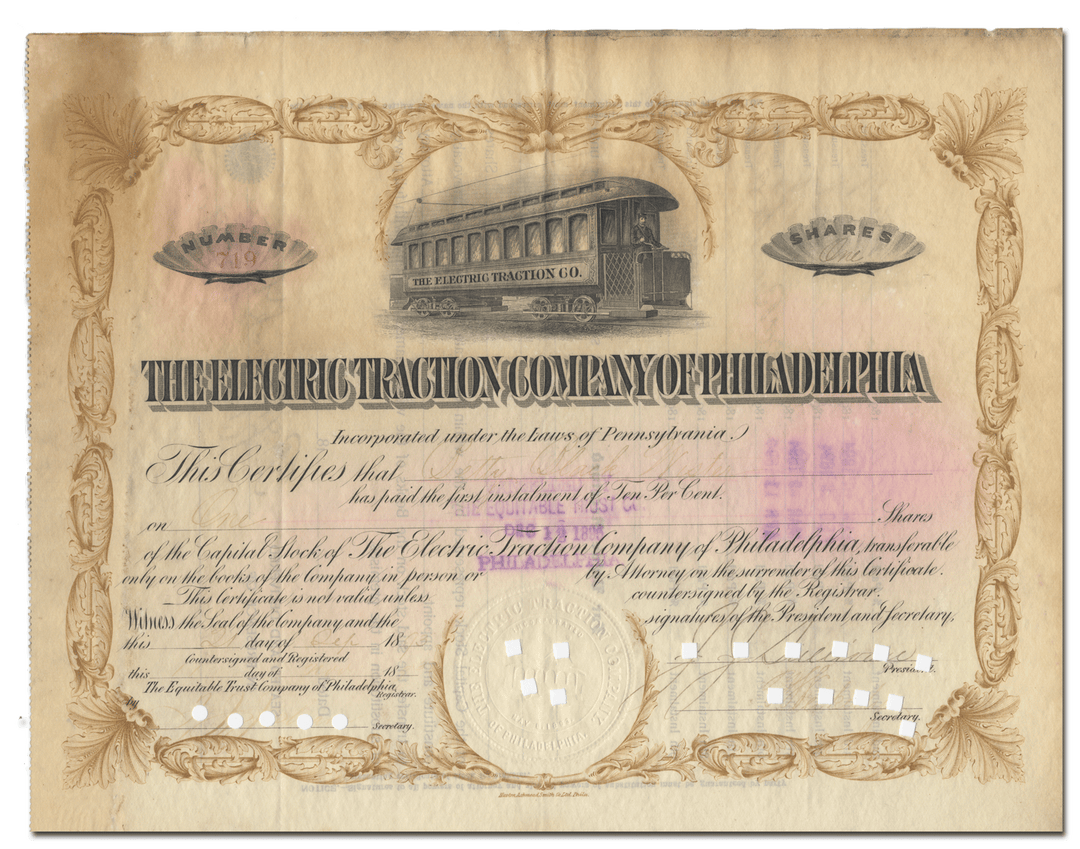 Electric Traction Company of Philadelphia Stock Certificate