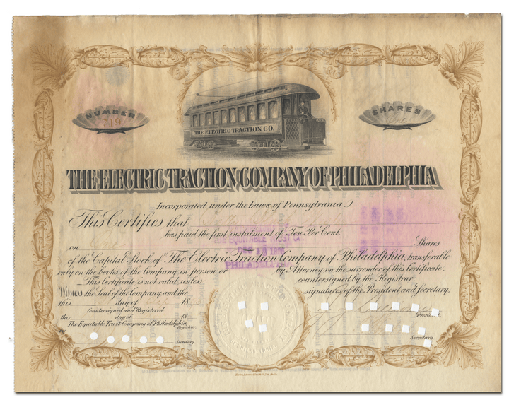 Electric Traction Company of Philadelphia Stock Certificate