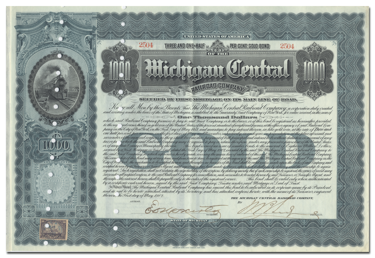 Michigan Central Railroad Company Bond Certificate