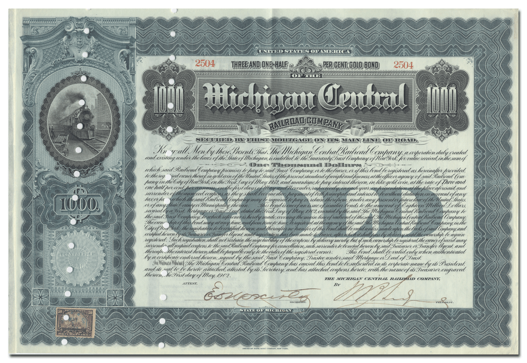 Michigan Central Railroad Company Bond Certificate