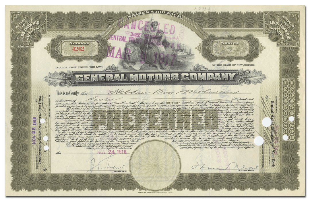 General Motors Company Stock Certificate