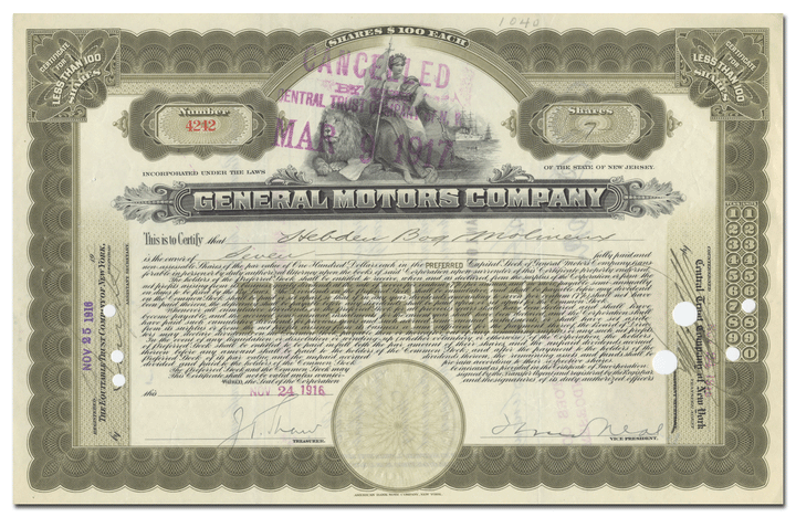 General Motors Company Stock Certificate