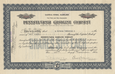 Pennsylvania Gasoline Company Stock Certificate