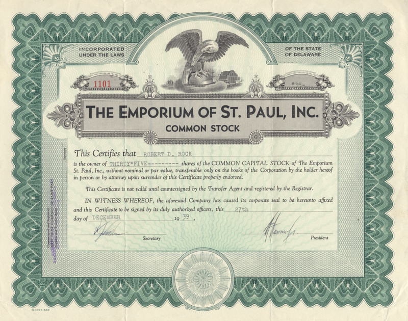 Emporium of St. Paul, Inc. Stock Certificate
