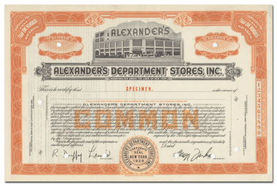 Alexander's Department Stores, Inc. Specimen Stock Certificate