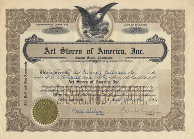 Art Stores of America, Inc. Stock Certificate