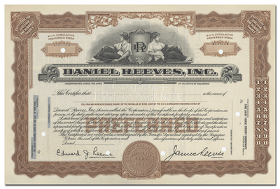 Daniel Reeves, Inc. Specimen Stock Certificate