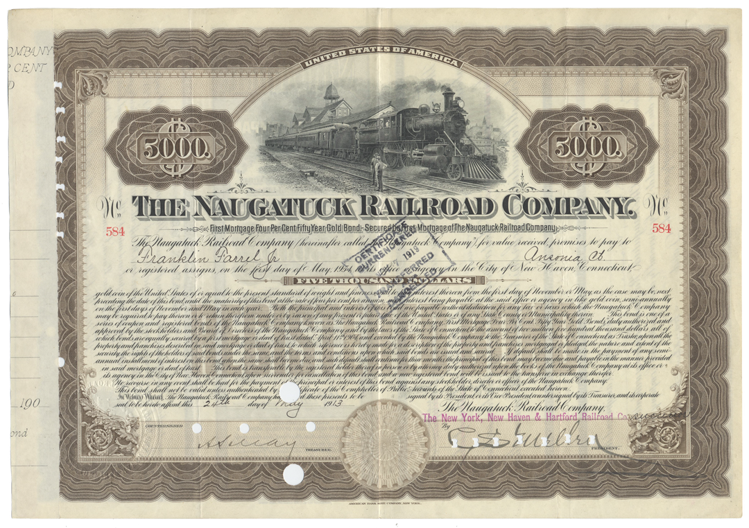 Naugatuck Railroad Company Bond Certificate