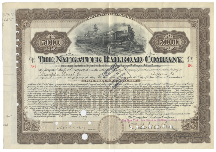 Naugatuck Railroad Company Bond Certificate