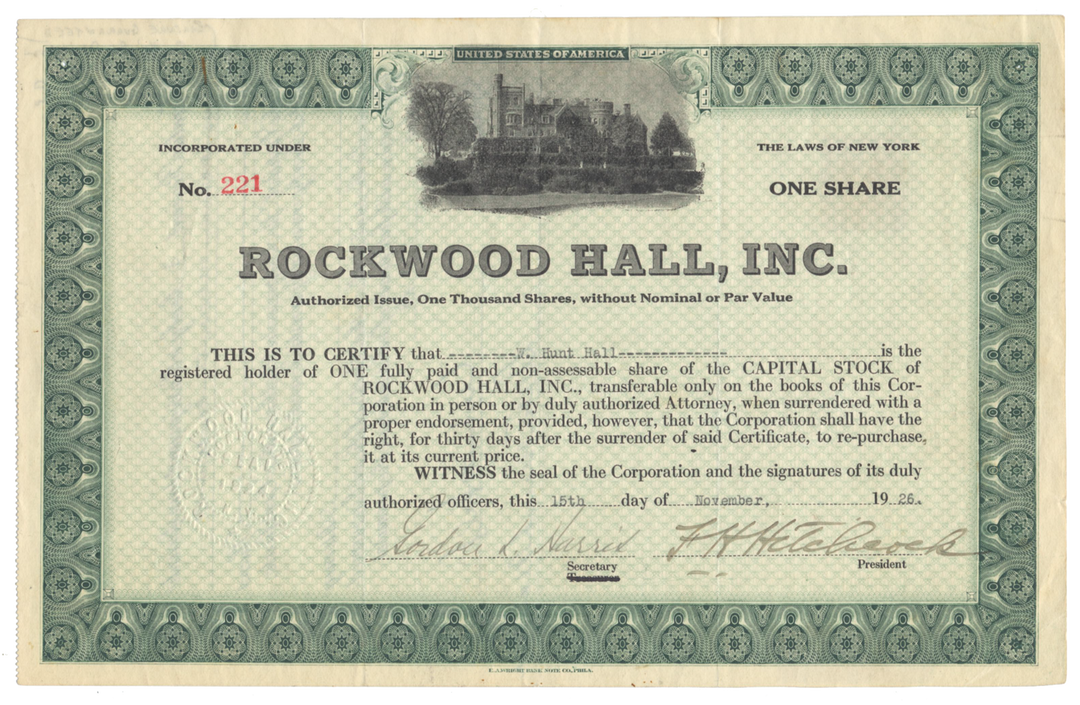 Rockwell Hall, Inc. Stock Certificate