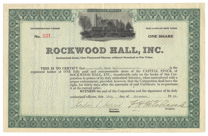 Rockwell Hall, Inc. Stock Certificate