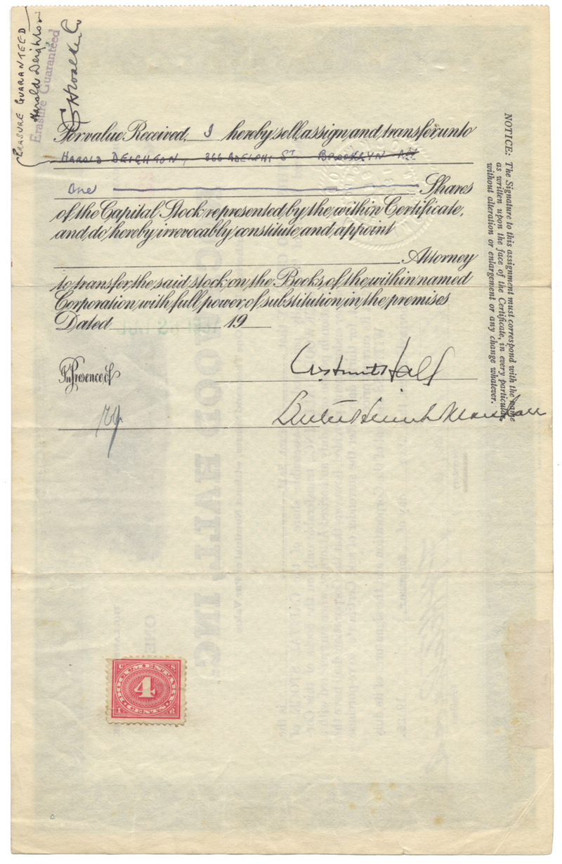 Rockwell Hall, Inc. Stock Certificate