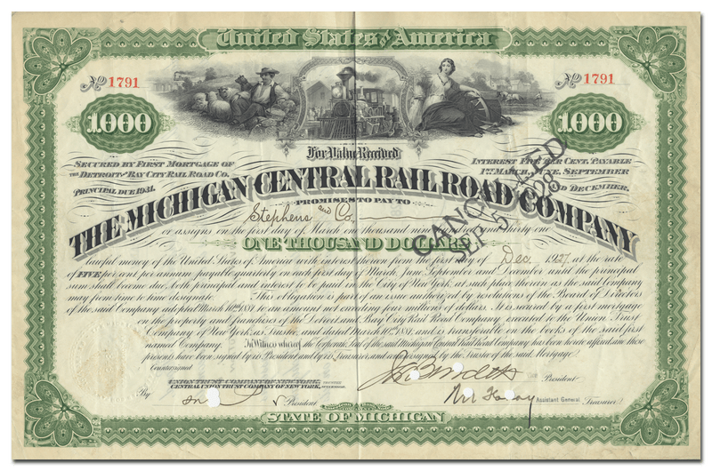 Michigan Central Rail Road Company Bond Certificate