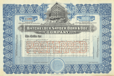 Batchelder, Snyder, Door & Doe Company Stock Certificate