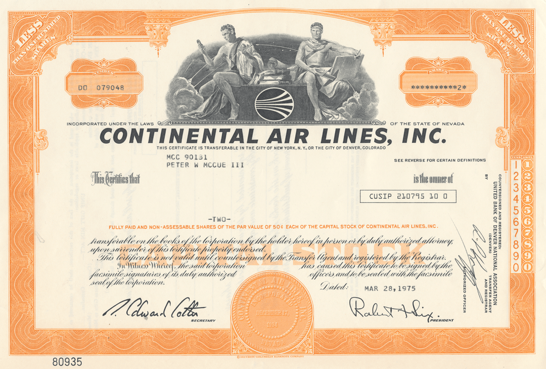 Continental Air Lines, Inc. Stock Certificate