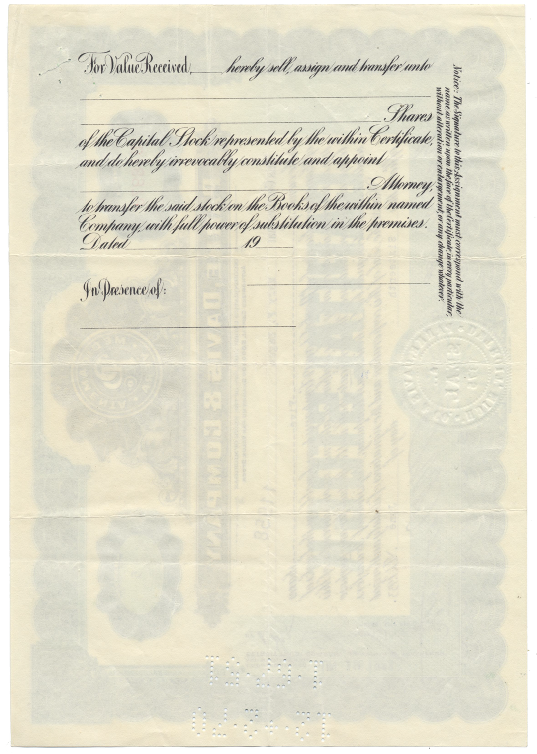 Parke, Davis & Company Stock Certificate