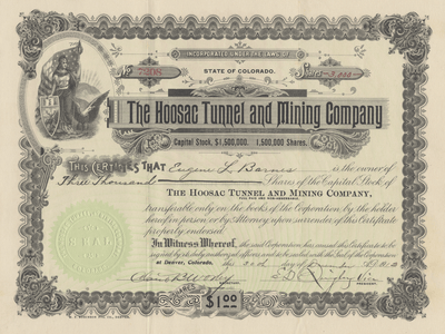 Hoosac Tunnel and Mining Company Stock Certificate