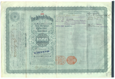 Lehigh Valley Railway Company Bond Certificate