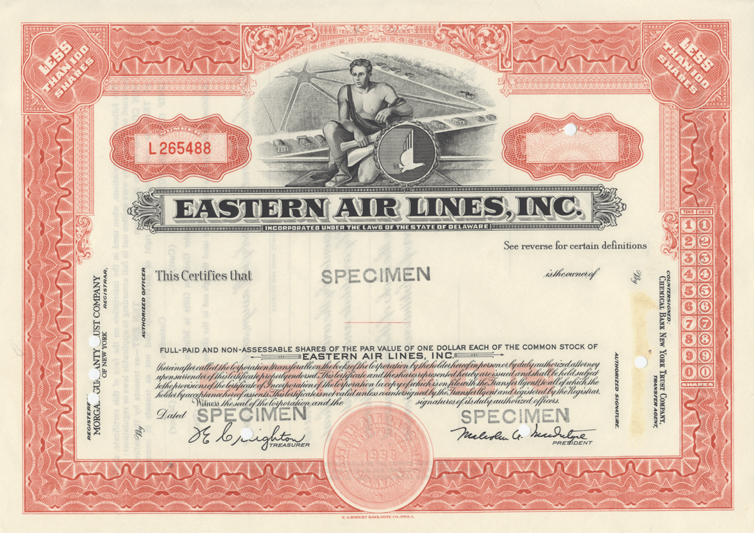 Eastern Air Lines, Inc. Specimen Stock Certificate