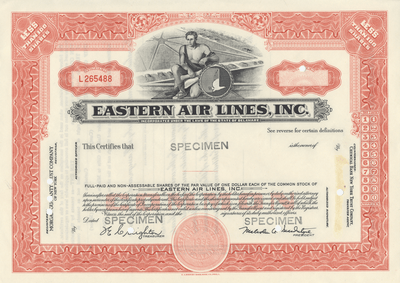 Eastern Air Lines, Inc. Specimen Stock Certificate