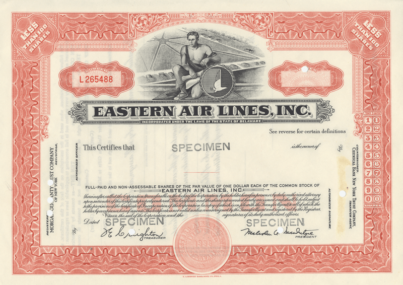 Eastern Air Lines, Inc. Specimen Stock Certificate
