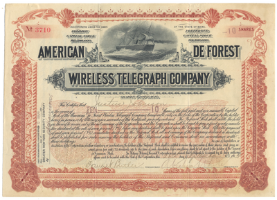 American De Forest Wireless Telegraph Company Stock Certificate