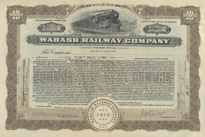 Wabash Railway Company Stock Certificate