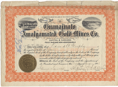 Guanajuato Amalgamated Gold Mines Co. Stock Certificate