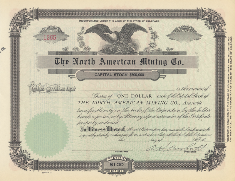 North American Mining Company Stock Certificate