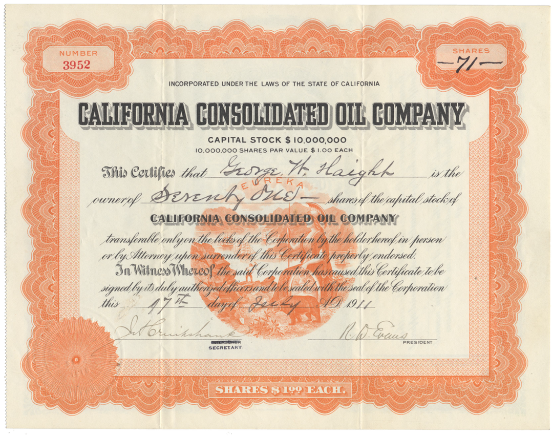 California Consolidated Oil Company Stock Certificate