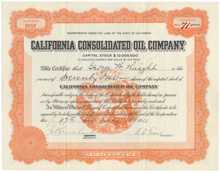 California Consolidated Oil Company Stock Certificate