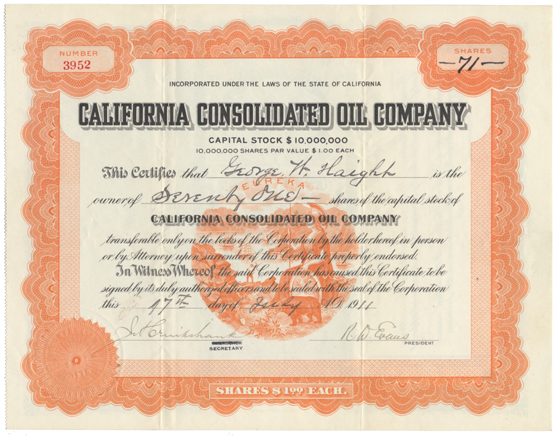 California Consolidated Oil Company Stock Certificate