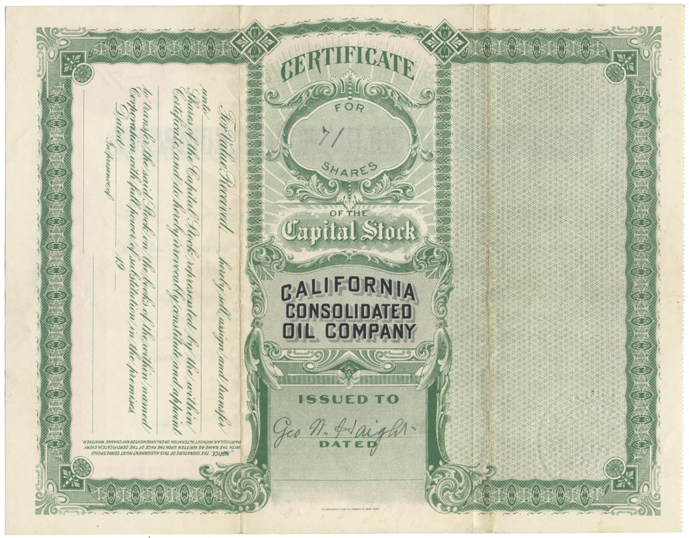 California Consolidated Oil Company Stock Certificate